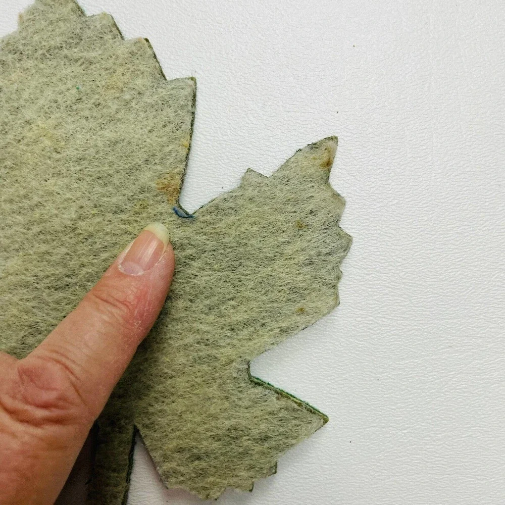 6 Fall Leaf Coasters Green Beige Reversible Felt Covered Autumn 5x7